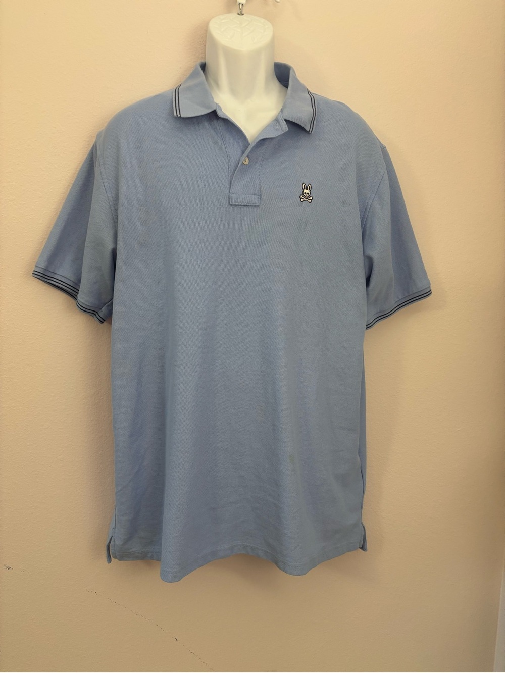 PSYCHO BUNNY Men’s Blue Pima Cotton Polo - 2 Faint Stains -  Size 8 (XXL)